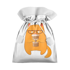 Подарочный 3D мешок с принтом Кот хипстер в Тюмени, 100% полиэстер | Размер: 29*39 см | Тематика изображения на принте: арт | иллюстрация | кот | кофе | кофемания | пончик | хипстер