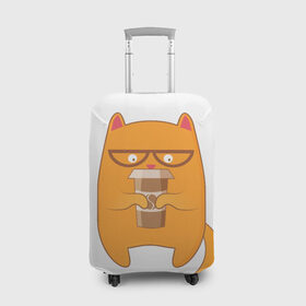 Чехол для чемодана 3D с принтом Кот хипстер в Тюмени, 86% полиэфир, 14% спандекс | двустороннее нанесение принта, прорези для ручек и колес | арт | иллюстрация | кот | кофе | кофемания | пончик | хипстер