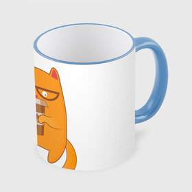 Кружка 3D с принтом Кот хипстер в Тюмени, керамика | ёмкость 330 мл | Тематика изображения на принте: арт | иллюстрация | кот | кофе | кофемания | пончик | хипстер