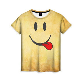Женская футболка 3D с принтом Мы на позитиве (R) в Тюмени, 100% полиэфир ( синтетическое хлопкоподобное полотно) | прямой крой, круглый вырез горловины, длина до линии бедер | парная | позитив | рожица | смайл | улыбка | язык