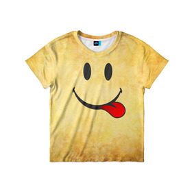 Детская футболка 3D с принтом Мы на позитиве (R) в Тюмени, 100% гипоаллергенный полиэфир | прямой крой, круглый вырез горловины, длина до линии бедер, чуть спущенное плечо, ткань немного тянется | парная | позитив | рожица | смайл | улыбка | язык
