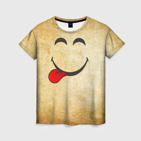 Женская футболка 3D с принтом Мы на позитиве (L) в Тюмени, 100% полиэфир ( синтетическое хлопкоподобное полотно) | прямой крой, круглый вырез горловины, длина до линии бедер | парная | позитив | рожица | смайл | улыбка | язык