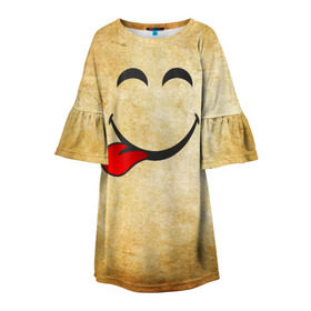 Детское платье 3D с принтом Мы на позитиве (L) в Тюмени, 100% полиэстер | прямой силуэт, чуть расширенный к низу. Круглая горловина, на рукавах — воланы | парная | позитив | рожица | смайл | улыбка | язык