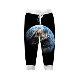 Детские брюки 3D с принтом Земля в Тюмени, 100% полиэстер | манжеты по низу, эластичный пояс регулируется шнурком, по бокам два кармана без застежек, внутренняя часть кармана из мелкой сетки | earth | земля | космос | луна