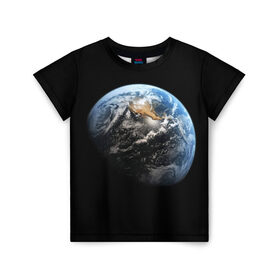 Детская футболка 3D с принтом Земля в Тюмени, 100% гипоаллергенный полиэфир | прямой крой, круглый вырез горловины, длина до линии бедер, чуть спущенное плечо, ткань немного тянется | earth | земля | космос | луна