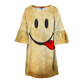 Детское платье 3D с принтом Мы на позитиве (R) в Тюмени, 100% полиэстер | прямой силуэт, чуть расширенный к низу. Круглая горловина, на рукавах — воланы | парная | позитив | рожица | смайл | улыбка | язык