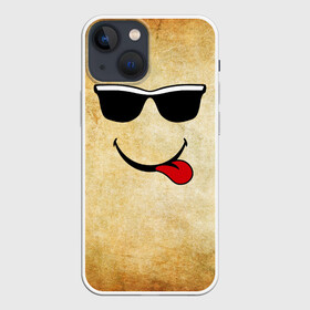 Чехол для iPhone 13 mini с принтом Смайл в очках (L) в Тюмени,  |  | Тематика изображения на принте: веселье | мордочка | очки | парная | позитив | прикол | рожица | смайл | смайл в очках | смех | улыбка | умора | хорошее настроение | юмор | язык