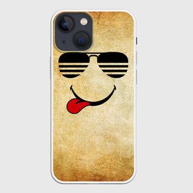 Чехол для iPhone 13 mini с принтом Смайл в очках (R) в Тюмени,  |  | Тематика изображения на принте: веселье | мордочка | очки | парная | позитив | прикол | рожица | смайл | смайл в очках | смех | улыбка | умора | хорошее настроение | юмор | язык