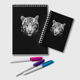 Блокнот с принтом Тигр в Тюмени, 100% бумага | 48 листов, плотность листов — 60 г/м2, плотность картонной обложки — 250 г/м2. Листы скреплены удобной пружинной спиралью. Цвет линий — светло-серый
 | Тематика изображения на принте: голова животного | кошка | тигр