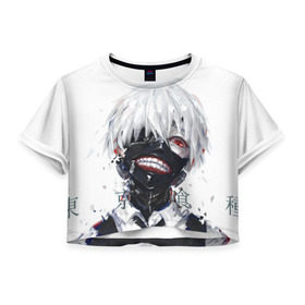 Женская футболка 3D укороченная с принтом Tokyo Ghoul в Тюмени, 100% полиэстер | круглая горловина, длина футболки до линии талии, рукава с отворотами | anime | ghoul | tokyo | tokyo ghoul | гуль
