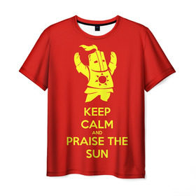 Мужская футболка 3D с принтом Keep calm and praise the sun в Тюмени, 100% полиэфир | прямой крой, круглый вырез горловины, длина до линии бедер | dark souls