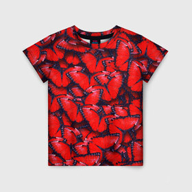 Детская футболка 3D с принтом Бабочки в Тюмени, 100% гипоаллергенный полиэфир | прямой крой, круглый вырез горловины, длина до линии бедер, чуть спущенное плечо, ткань немного тянется | красная