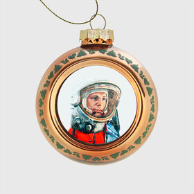 Стеклянный ёлочный шар с принтом Гагарин в Тюмени, Стекло | Диаметр: 80 мм | space | гагарин | космос | россия