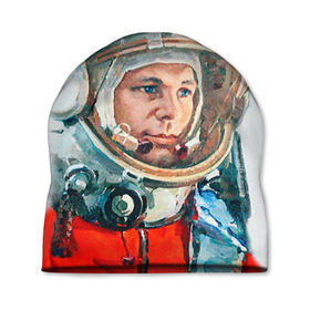 Шапка 3D с принтом Гагарин в Тюмени, 100% полиэстер | универсальный размер, печать по всей поверхности изделия | space | гагарин | космос | россия