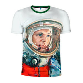 Мужская футболка 3D спортивная с принтом Гагарин в Тюмени, 100% полиэстер с улучшенными характеристиками | приталенный силуэт, круглая горловина, широкие плечи, сужается к линии бедра | space | гагарин | космос | россия