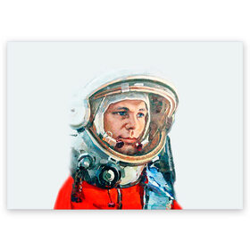 Поздравительная открытка с принтом Гагарин в Тюмени, 100% бумага | плотность бумаги 280 г/м2, матовая, на обратной стороне линовка и место для марки
 | Тематика изображения на принте: space | гагарин | космос | россия