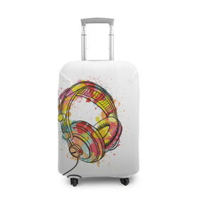 Чехол для чемодана 3D с принтом Красочные наушники в Тюмени, 86% полиэфир, 14% спандекс | двустороннее нанесение принта, прорези для ручек и колес | dj | музыка | наушники