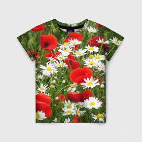 Детская футболка 3D с принтом Полевые цветы 2 в Тюмени, 100% гипоаллергенный полиэфир | прямой крой, круглый вырез горловины, длина до линии бедер, чуть спущенное плечо, ткань немного тянется | Тематика изображения на принте: поле | полевые цветы | цветы