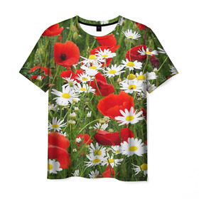 Мужская футболка 3D с принтом Полевые цветы 2 в Тюмени, 100% полиэфир | прямой крой, круглый вырез горловины, длина до линии бедер | Тематика изображения на принте: поле | полевые цветы | цветы