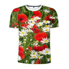 Мужская футболка 3D спортивная с принтом Полевые цветы 2 в Тюмени, 100% полиэстер с улучшенными характеристиками | приталенный силуэт, круглая горловина, широкие плечи, сужается к линии бедра | поле | полевые цветы | цветы