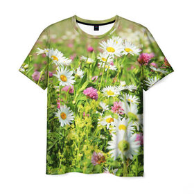 Мужская футболка 3D с принтом Полевые цветы 3 в Тюмени, 100% полиэфир | прямой крой, круглый вырез горловины, длина до линии бедер | поле | полевые цветы | цветы