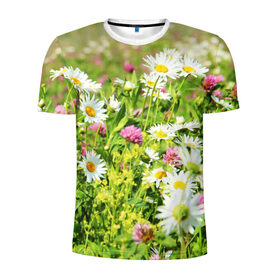 Мужская футболка 3D спортивная с принтом Полевые цветы 3 в Тюмени, 100% полиэстер с улучшенными характеристиками | приталенный силуэт, круглая горловина, широкие плечи, сужается к линии бедра | поле | полевые цветы | цветы