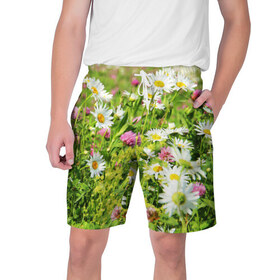 Мужские шорты 3D с принтом Полевые цветы 3 в Тюмени,  полиэстер 100% | прямой крой, два кармана без застежек по бокам. Мягкая трикотажная резинка на поясе, внутри которой широкие завязки. Длина чуть выше колен | поле | полевые цветы | цветы