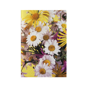 Обложка для паспорта матовая кожа с принтом Полевые цветы 4 в Тюмени, натуральная матовая кожа | размер 19,3 х 13,7 см; прозрачные пластиковые крепления | Тематика изображения на принте: поле | полевые цветы | цветы