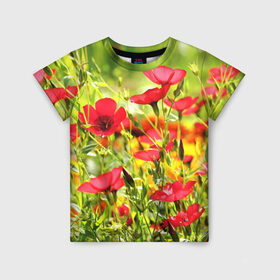 Детская футболка 3D с принтом Полевые цветы 5 в Тюмени, 100% гипоаллергенный полиэфир | прямой крой, круглый вырез горловины, длина до линии бедер, чуть спущенное плечо, ткань немного тянется | Тематика изображения на принте: поле | полевые цветы | цветы