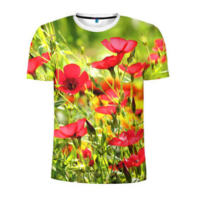 Мужская футболка 3D спортивная с принтом Полевые цветы 5 в Тюмени, 100% полиэстер с улучшенными характеристиками | приталенный силуэт, круглая горловина, широкие плечи, сужается к линии бедра | поле | полевые цветы | цветы