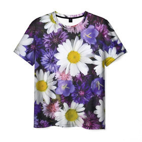 Мужская футболка 3D с принтом Полевые цветы 8 в Тюмени, 100% полиэфир | прямой крой, круглый вырез горловины, длина до линии бедер | Тематика изображения на принте: поле | полевые цветы | цветы