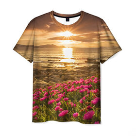 Мужская футболка 3D с принтом Полевые цветы 9 в Тюмени, 100% полиэфир | прямой крой, круглый вырез горловины, длина до линии бедер | Тематика изображения на принте: поле | полевые цветы | цветы