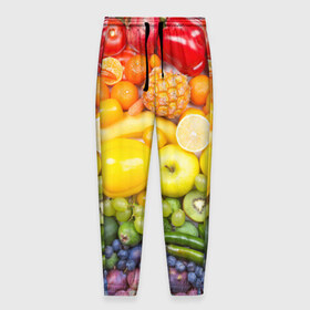 Мужские брюки 3D с принтом Плоды в Тюмени, 100% полиэстер | манжеты по низу, эластичный пояс регулируется шнурком, по бокам два кармана без застежек, внутренняя часть кармана из мелкой сетки | Тематика изображения на принте: овощи | фрукты | ягоды
