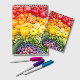 Блокнот с принтом Плоды в Тюмени, 100% бумага | 48 листов, плотность листов — 60 г/м2, плотность картонной обложки — 250 г/м2. Листы скреплены удобной пружинной спиралью. Цвет линий — светло-серый
 | Тематика изображения на принте: овощи | фрукты | ягоды
