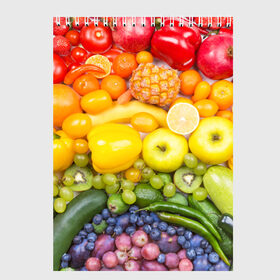 Скетчбук с принтом Плоды в Тюмени, 100% бумага
 | 48 листов, плотность листов — 100 г/м2, плотность картонной обложки — 250 г/м2. Листы скреплены сверху удобной пружинной спиралью | Тематика изображения на принте: овощи | фрукты | ягоды
