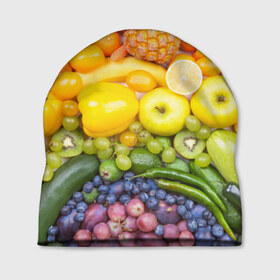 Шапка 3D с принтом Плоды в Тюмени, 100% полиэстер | универсальный размер, печать по всей поверхности изделия | овощи | фрукты | ягоды