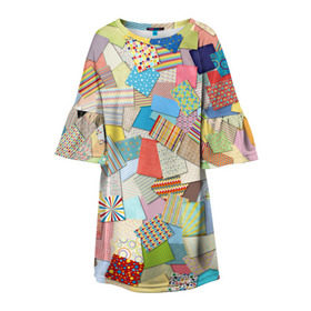 Детское платье 3D с принтом Заплатки в Тюмени, 100% полиэстер | прямой силуэт, чуть расширенный к низу. Круглая горловина, на рукавах — воланы | заплатки | лоскутное шитье | лоскуты