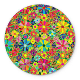 Коврик круглый с принтом Узор из цветов в Тюмени, резина и полиэстер | круглая форма, изображение наносится на всю лицевую часть | паттерн | разноцветный | рстительный