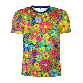 Мужская футболка 3D спортивная с принтом Узор из цветов в Тюмени, 100% полиэстер с улучшенными характеристиками | приталенный силуэт, круглая горловина, широкие плечи, сужается к линии бедра | паттерн | разноцветный | рстительный