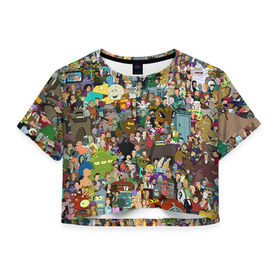 Женская футболка 3D укороченная с принтом Futurama в Тюмени, 100% полиэстер | круглая горловина, длина футболки до линии талии, рукава с отворотами | bender | fry | futurama | mult | бендер | бэндер | лила | мульт | мультсериал | мульфильмы | фрай | футутрама