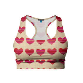 Женский спортивный топ 3D с принтом Шерстяные сердечки в Тюмени, 82% полиэстер, 18% спандекс Ткань безопасна для здоровья, позволяет коже дышать, не мнется и не растягивается |  | вязание | вязаный | паттерн | текстура | узор