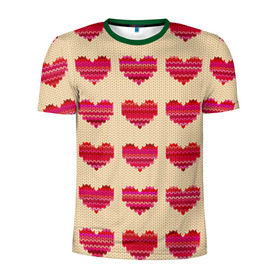 Мужская футболка 3D спортивная с принтом Шерстяные сердечки в Тюмени, 100% полиэстер с улучшенными характеристиками | приталенный силуэт, круглая горловина, широкие плечи, сужается к линии бедра | Тематика изображения на принте: вязание | вязаный | паттерн | текстура | узор