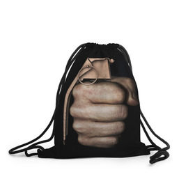 Рюкзак-мешок 3D с принтом Кулак как граната в Тюмени, 100% полиэстер | плотность ткани — 200 г/м2, размер — 35 х 45 см; лямки — толстые шнурки, застежка на шнуровке, без карманов и подкладки | рука