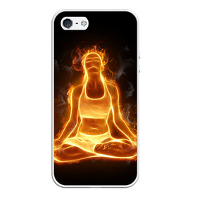 Чехол для iPhone 5/5S матовый с принтом Пламенная медитация в Тюмени, Силикон | Область печати: задняя сторона чехла, без боковых панелей | аштанга | здоровье | зож | йога | кундалини | лотос | медитация | огонь | пламя | силуэт | спорт | страсть | тонус
