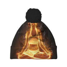 Шапка 3D c помпоном с принтом Пламенная медитация в Тюмени, 100% полиэстер | универсальный размер, печать по всей поверхности изделия | аштанга | здоровье | зож | йога | кундалини | лотос | медитация | огонь | пламя | силуэт | спорт | страсть | тонус