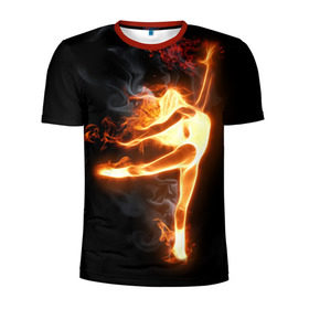 Мужская футболка 3D спортивная с принтом Фитнес в Тюмени, 100% полиэстер с улучшенными характеристиками | приталенный силуэт, круглая горловина, широкие плечи, сужается к линии бедра | грация | здоровье | зож | огонь | пламя | силуэт | спорт | страсть | танец | тонус | фитнес