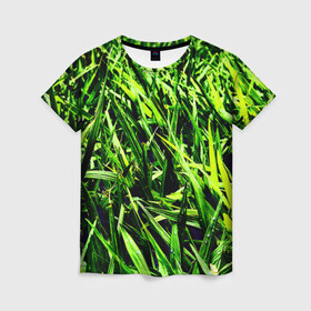 Женская футболка 3D с принтом Трава в Тюмени, 100% полиэфир ( синтетическое хлопкоподобное полотно) | прямой крой, круглый вырез горловины, длина до линии бедер | green | зеленый