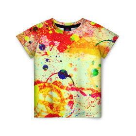 Детская футболка 3D с принтом Брызги красок в Тюмени, 100% гипоаллергенный полиэфир | прямой крой, круглый вырез горловины, длина до линии бедер, чуть спущенное плечо, ткань немного тянется | Тематика изображения на принте: цветные