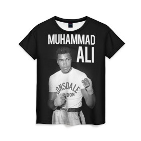 Женская футболка 3D с принтом Muhammad Ali в Тюмени, 100% полиэфир ( синтетическое хлопкоподобное полотно) | прямой крой, круглый вырез горловины, длина до линии бедер | ali | boxing | muhammad ali |   |  muhammad |  бокс | али | боксер | мухамад. мухаммад | мухаммед | мухаммед али