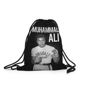 Рюкзак-мешок 3D с принтом Muhammad Ali в Тюмени, 100% полиэстер | плотность ткани — 200 г/м2, размер — 35 х 45 см; лямки — толстые шнурки, застежка на шнуровке, без карманов и подкладки | Тематика изображения на принте: ali | boxing | muhammad ali |   |  muhammad |  бокс | али | боксер | мухамад. мухаммад | мухаммед | мухаммед али